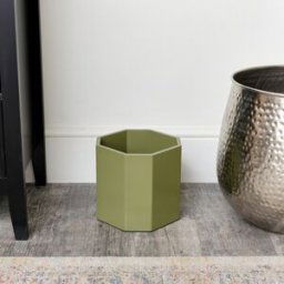Green Wooden Octagonal Edge Waste Paper Bin Material: Home Decor & Accessories