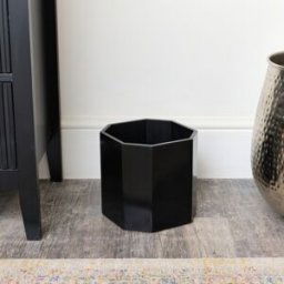 Black Wooden Octagonal Edge Waste Paper Bin Material: Home Decor & Accessories
