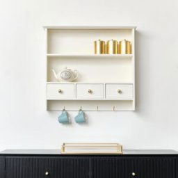 Large Ivory Wall Shelf Unit with Drawer Storage and Hooks Material: Furniture/Wall Cabinets & Shelving