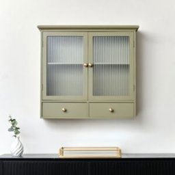 Olive Green Reeded Glass Wall Cabinet with Drawers Material: Home Decor & Accessories/Shelves & Storage