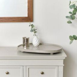 Large Oval Taupe Painted Wooden Detailed Tray - 52cm Material: Home Decor & Accessories/Trays & Trinket Dishes