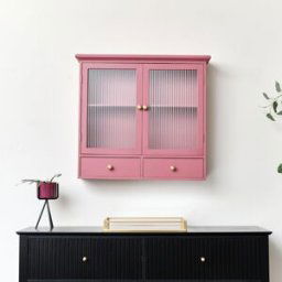 Raspberry Red Reeded Glass Wall Cabinet with Drawers Material: Home Decor & Accessories/Shelves & Storage