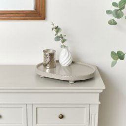 Oval Taupe Painted Wooden Detailed Tray - 38cm Material: Home Decor & Accessories/Trays & Trinket Dishes