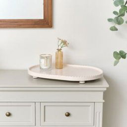 Large Oval Pink Painted Wooden Detailed Tray - 52cm Material: Home Decor & Accessories/Trays & Trinket Dishes