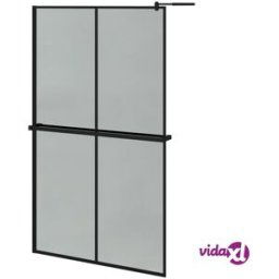 vidaXL Walk-in Shower Wall with Shelf Black 118x190 cm ESG Glass&Aluminium