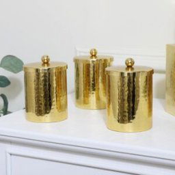 Set of 3 Hammered Gold Metal Jars Material: Home Decor & Accessories