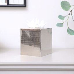 Silver Textured Metal Tissue Box Holder Material: Home Decor & Accessories