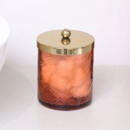 Rust Orange Patterned Glass Bathroom Canister with Gold Lid Material: Shop By Room/Bathroom/Bathroom Accessories