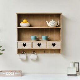 Large Rustic Wooden Wall Shelving Unit with Heart Drawers & Storage Hooks Material: Home Decor & Accessories/Shelves & Storage