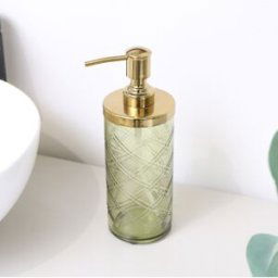 Green Patterned Soap Dispenser with Gold Rim Material: Shop By Room/Bathroom/Bathroom Accessories