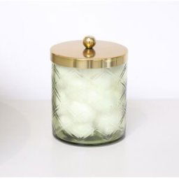 Green Patterned Glass Bathroom Canister with Gold Lid Material: Shop By Room/Bathroom/Bathroom Accessories
