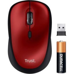 Trust Yvi+ Silent Wireless Mouse – Sustainable Design, 800-1600 DPI, Ambidextrous, USB Receiver, Quiet, Red