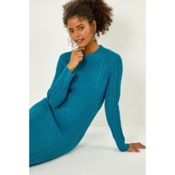 Dusk Cable Knit Midi Jumper Dress 16 female