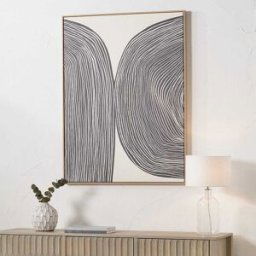 Calverton Black & Cream Abstract Canvas Wall Art with Wooden Frame