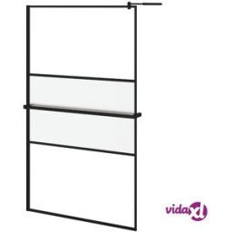 vidaXL Walk-in Shower Wall with Shelf Black 115x195 cm ESG Glass&Aluminium