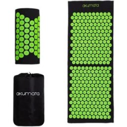 Akumata Long Acupressure Mat with Pillow Full-Body Massager 1 un. Black and Green