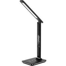 Groov-e Ares Desk LED Lamp with Wireless Charging Pad & Clock - Black, New