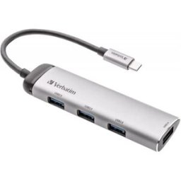 Verbatim USB-C Multiport Hub, USB C Adapter Made Aluminum for Laptops MacBooks and Smartphones, Multimedia Adapter Plug with Four USB 3.2 Gen 1 Ports - Silver