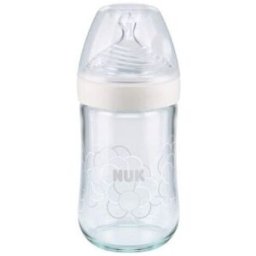 Nuk Nature Sense Glass Baby Bottle with Silicone Teat 240mL Color Assorted M