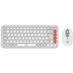 Logitech Pop Icon Combo Wireless Keyboard and Mouse Set - Off White and Orange (UK Style Keyboard), New