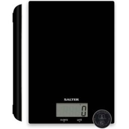 Salter 1170 BKDR Digital Kitchen Scale – 5kg Capacity, Slim Glass Platform, Add & Weigh, LCD Display, Battery Included – Black