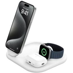 Belkin BoostCharge Qi2 3-in-1 Magnetic Wireless Charger – 15W, White, New