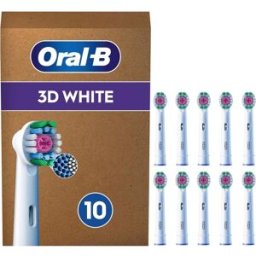 Oral-B Pro 3D White Electric Toothbrush Head, X-Shaped Bristles And Unique Polishing Cup For Teeth Whitening And To Remove Surface Stains, Pack of 10 Toothbrush Heads, Suitable For Mailbox, White