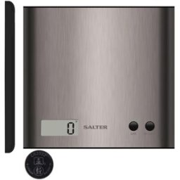 Salter 1087 SSDR Arc Digital Kitchen Scale – 3kg Capacity, Slim Stainless Steel Design, Add & Weigh (Tare) Function – Battery Included