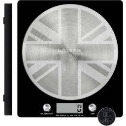 Salter Digital Kitchen Scale – 5kg Capacity, Add & Weigh, Aquatronic for Liquids, LCD Display, Stainless Steel Union Jack Design
