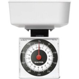 Salter 022 WHDR Dietary Mechanical Kitchen Scale - Compact, Battery-Free, 500g Capacity, 5g Increments, Large Dial, White, 15-Year Guarantee