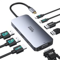 Selore USB C Docking Station Dual Displayport Monitor, USB C Hub Displayport with 2 DP, HDMI, VGA, PD Charging, USB A&C; 2.0 Ports Multi Monitors Adapter for Dell/HP/Lenovo, etc, Used - Good