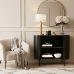 Massia Black Ribbed Open Sideboard