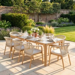 Harbour Lifestyle Sora 8 Seat Rope Dining Set with Ceramic Top Table in Stone