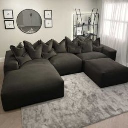 Lenox Shadow Grey Velvet Pillow Back Modular Sofa Range, Right Hand Facing Modular Chaise Unit / Right Hand Facing Modular Chaise Unit