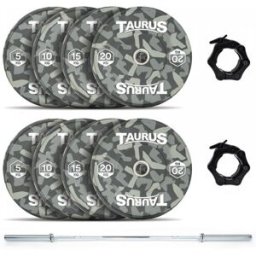 Taurus 100 kg Camo Bumper Olympic Weight Set with 20 kg Chrome Barbell