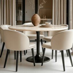 Cassiane Travertine Top Dining Table with Black Base