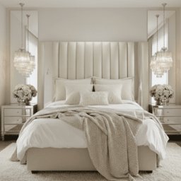 Mira Vanilla Velvet Premium Mirrored Bed, Double