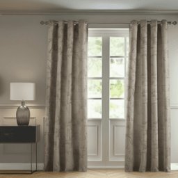 Lola Champagne Jacquard Bamboo Print Eyelet Curtain Pair, 168 x 183cm