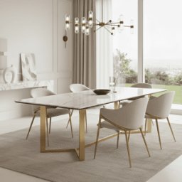 Arnie Gold Rectangular Dining Table with Marble Top