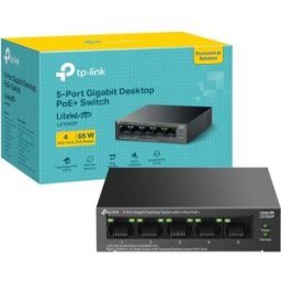 TP-LINK LS105GP 5-Port Gigabit Desktop Switch – 4-Port PoE+, 65W Power Budget, 250m Range, Metal Housing, New