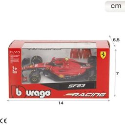 Bburago Formula 1 Ferrari SF-23 Race Car (Carlos Sainz) – 1:43 Scale Die-Cast Model Replica – Red/Black
