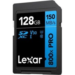 Lexar High‑Performance 800x PRO SD Card 128GB – SDXC UHS‑I Memory Card (C10, U3, V30), Up to 150 MB/s Read, 4K UHD Video, for Point‑and‑Shoot & Mid‑Range DSLR Cameras, HD Camcorders (LSD0800P128G‑BNNAA)