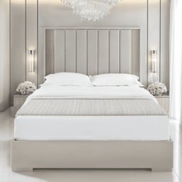 Maya Luxury Greige Channelled Bed with Integrated LED Lights, Super King
