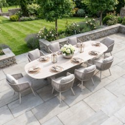 Harbour Lifestyle Dekota 8 Seat Oval Rope Dining Set with Albatross Extending Table in Fawn