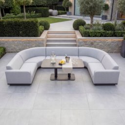 Harbour Lifestyle Luna Outdoor Fabric Curved U-Shape Sofa Set with Altura Rising Table in Oyster Grey
