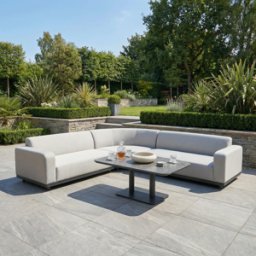 Harbour Lifestyle Luna Outdoor Fabric Curved Corner Sofa Set with Altura Rising Table in Oyster Grey
