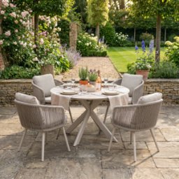 Harbour Lifestyle Dekota 4 Seat Round Rope Dining Set with Albatross Table in Fawn