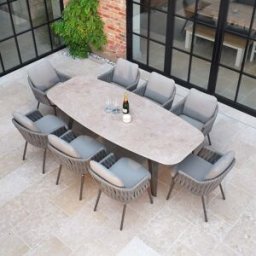 Harbour Lifestyle Capri 8 Seat Curved Rectangular Dining Set in Stone Grey