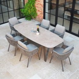 Harbour Lifestyle Capri 6 Seat Curved Rectangular Dining Set in Stone Grey