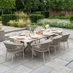 Harbour Lifestyle Pello 8 Seat Dining Set with Albatross Extending Table in Fawn